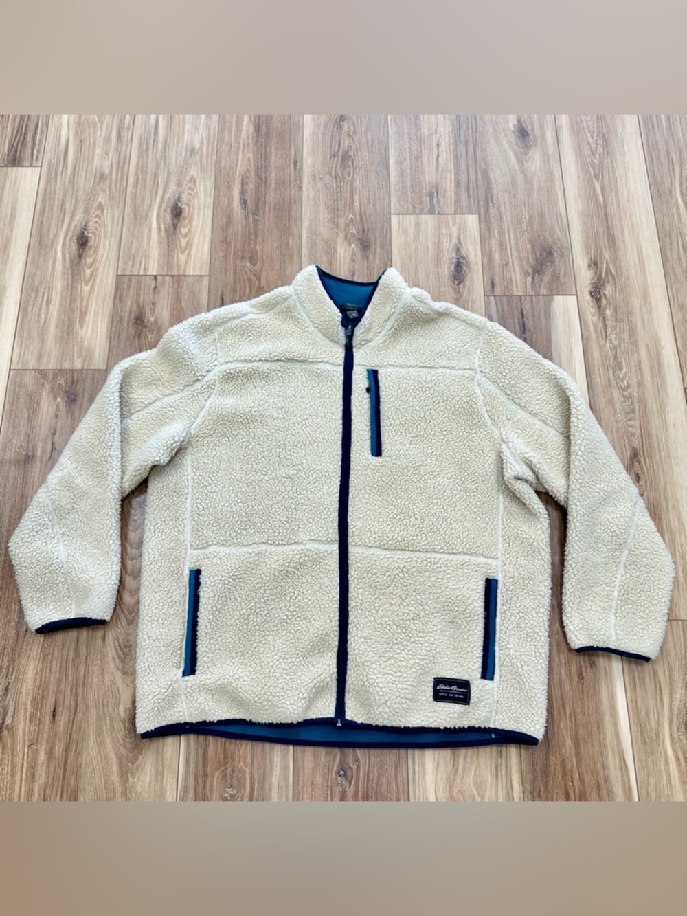 Eddie Bauer Chilali Fleece Sherpa High Pile Fleece Full Zip Jacket, Ivory, XXL